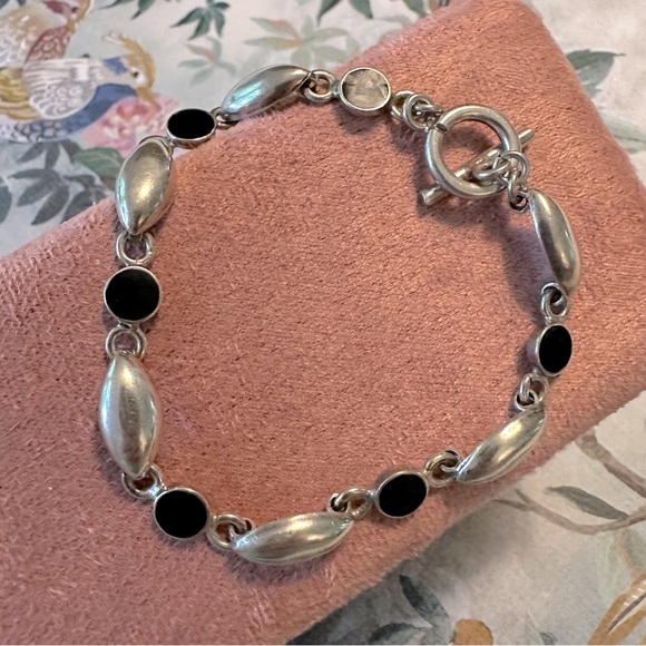 Vintage Mexico 925 Black Onyx Toggle Clasp Bracelet Sterling Silver Signed 7 1/4 - Picture 11 of 13